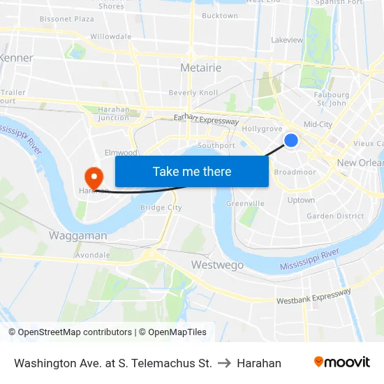 Washington Ave. at S. Telemachus St. to Harahan map
