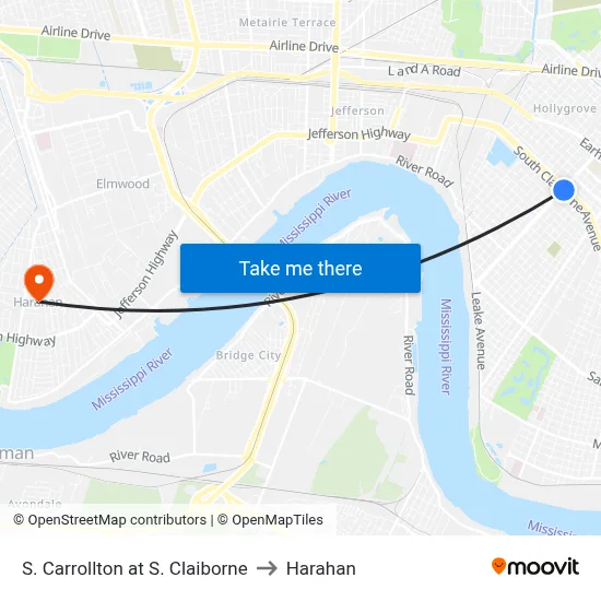 S. Carrollton at S. Claiborne to Harahan map