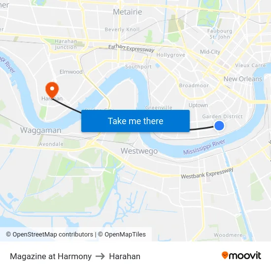 Magazine at Harmony to Harahan map