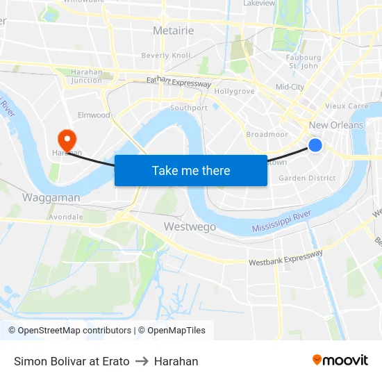 Simon Bolivar at Erato to Harahan map