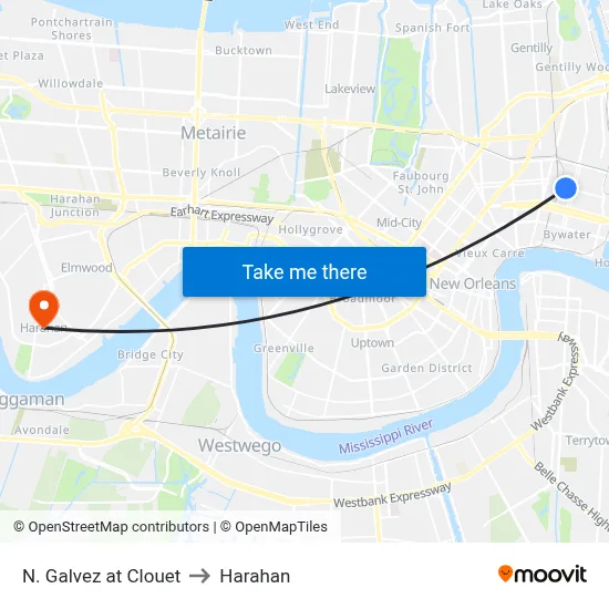 N. Galvez at Clouet to Harahan map
