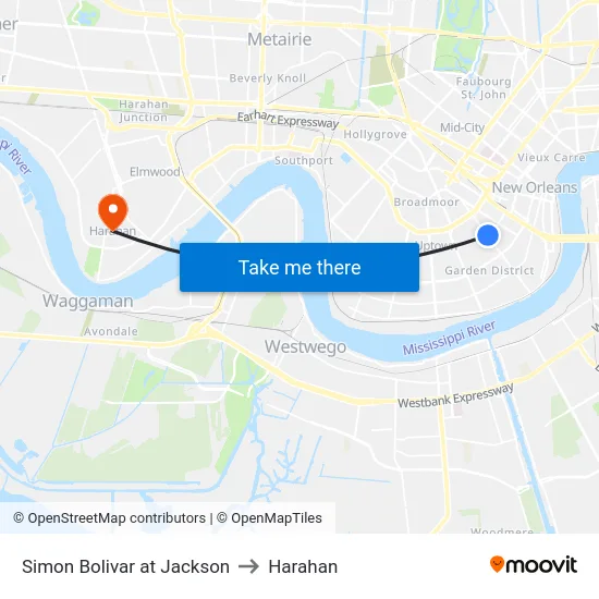Simon Bolivar at Jackson to Harahan map