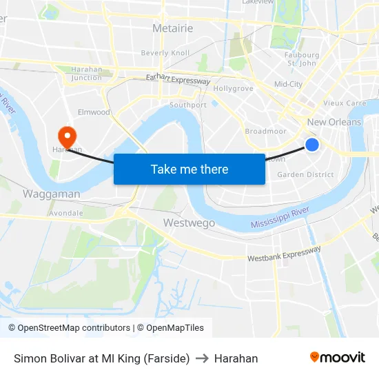 Simon Bolivar at Ml King (Farside) to Harahan map