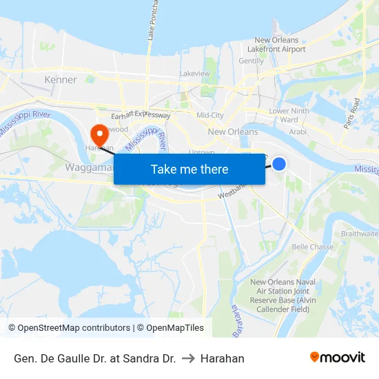 Gen. De Gaulle Dr. at Sandra Dr. to Harahan map