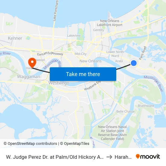 W. Judge Perez Dr. at Palm/Old Hickory Ave. to Harahan map