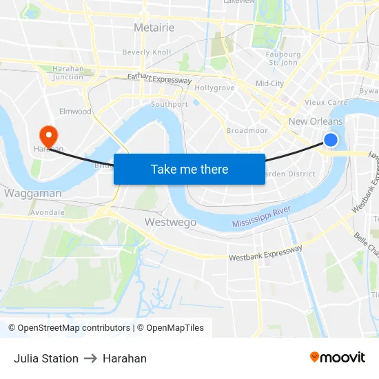 Julia Station to Harahan map