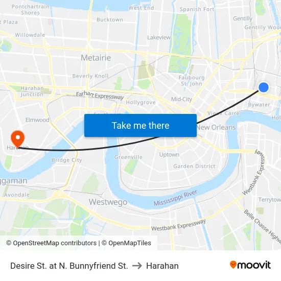 Desire St. at N. Bunnyfriend St. to Harahan map
