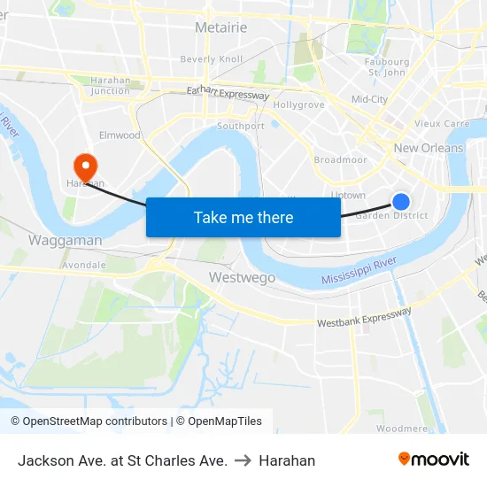 Jackson Ave. at St Charles Ave. to Harahan map