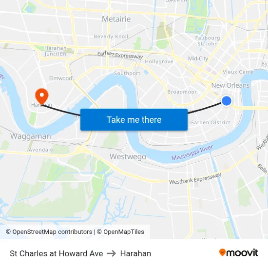 St Charles at Howard Ave to Harahan map