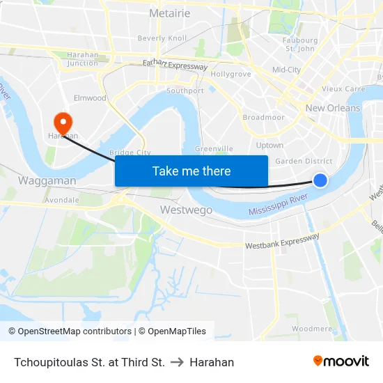 Tchoupitoulas St. at Third St. to Harahan map