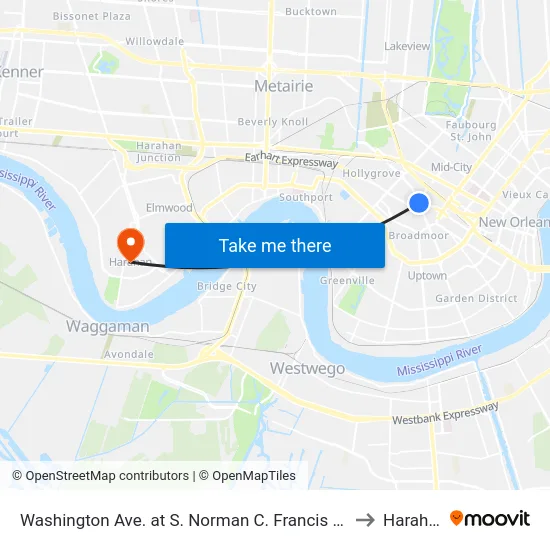 Washington Ave. at S. Norman C. Francis Pkwy. to Harahan map