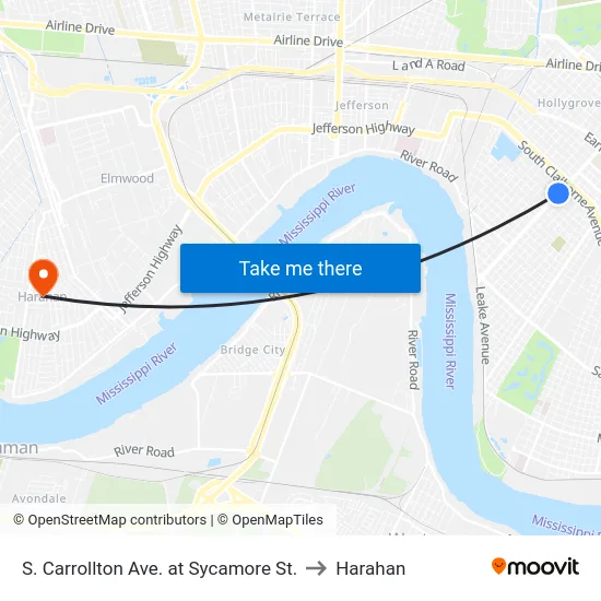 S. Carrollton Ave. at Sycamore St. to Harahan map