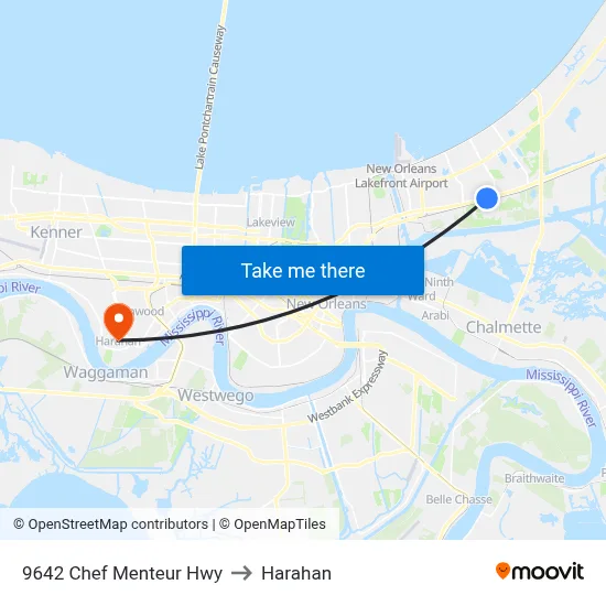 9642 Chef Menteur Hwy to Harahan map