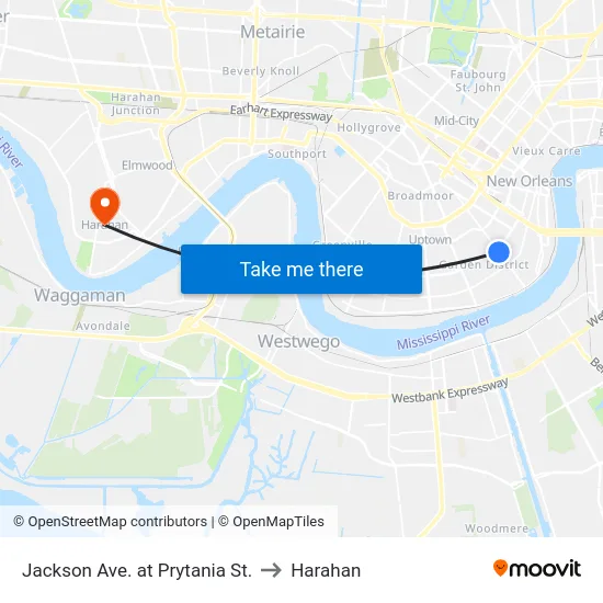 Jackson Ave. at Prytania St. to Harahan map