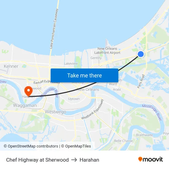 Chef Highway at Sherwood to Harahan map