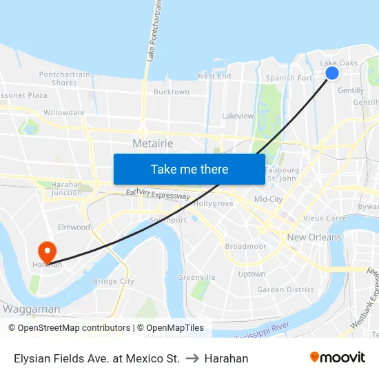 Elysian Fields Ave. at Mexico St. to Harahan map