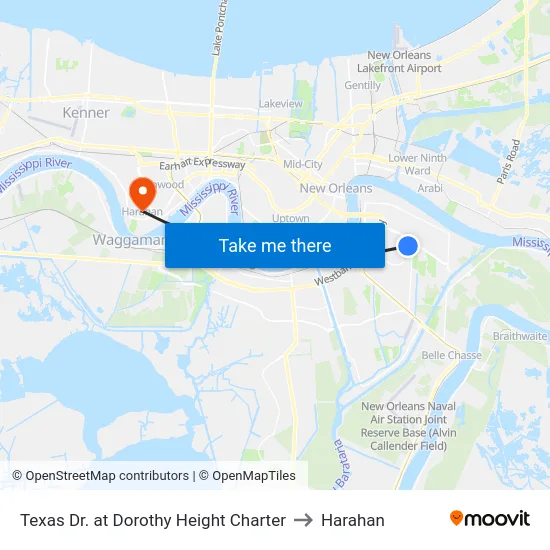 Texas Dr. at Dorothy Height Charter to Harahan map