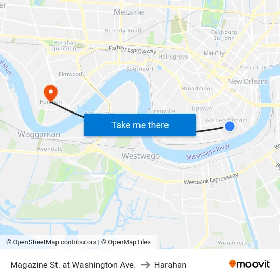 Magazine St. at Washington Ave. to Harahan map