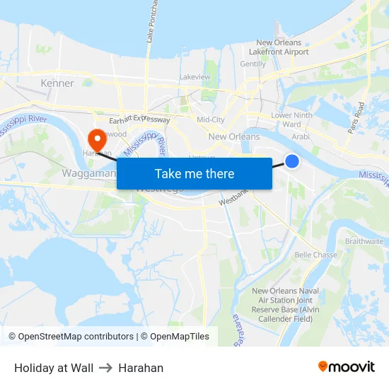 Holiday at Wall to Harahan map