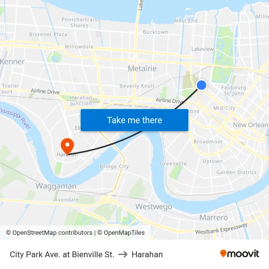City Park Ave. at Bienville St. to Harahan map
