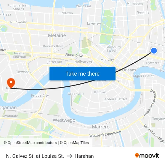 N. Galvez St. at Louisa St. to Harahan map