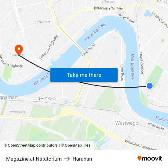 Magazine at Natatorium to Harahan map