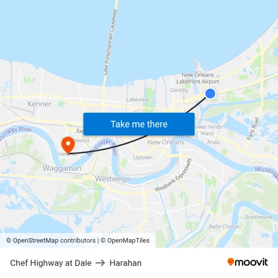 Chef Highway at Dale to Harahan map