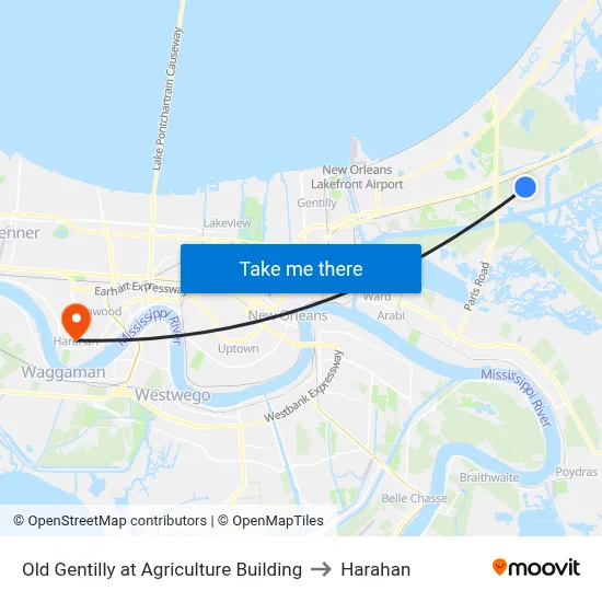 Old Gentilly at Agriculture Building to Harahan map