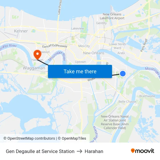 Gen Degaulle at Service Station to Harahan map