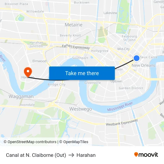 Canal at N. Claiborne (Out) to Harahan map