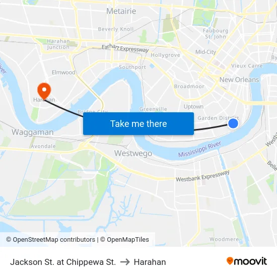 Jackson St. at Chippewa St. to Harahan map