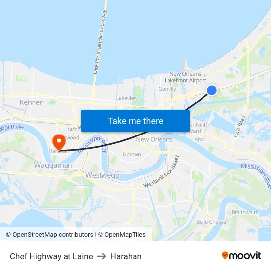 Chef Highway at Laine to Harahan map