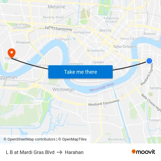 L B at Mardi Gras Blvd to Harahan map