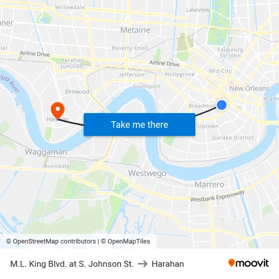 M.L. King Blvd. at S. Johnson St. to Harahan map
