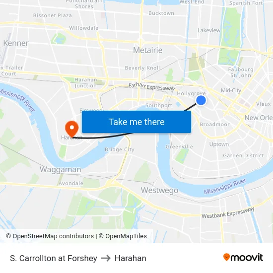 S. Carrollton at Forshey to Harahan map