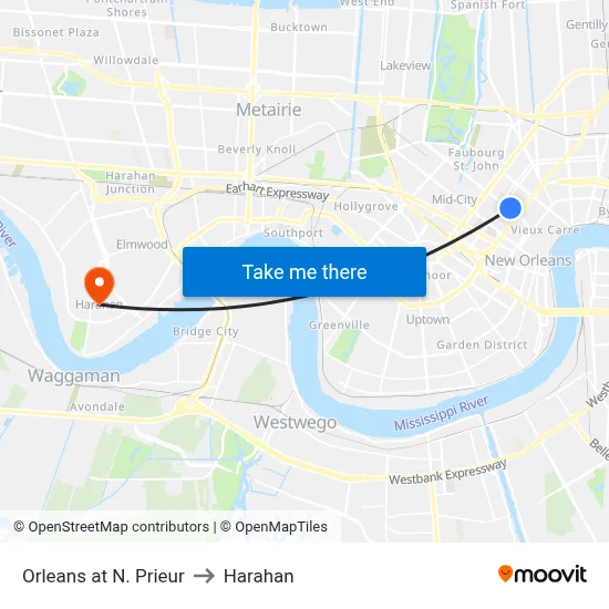 Orleans at N. Prieur to Harahan map