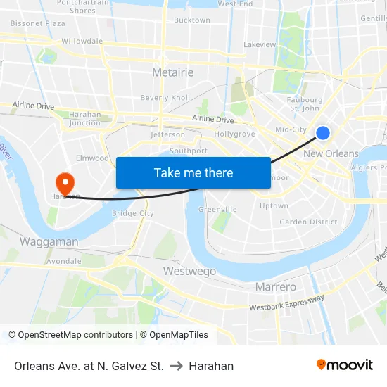 Orleans Ave. at N. Galvez St. to Harahan map