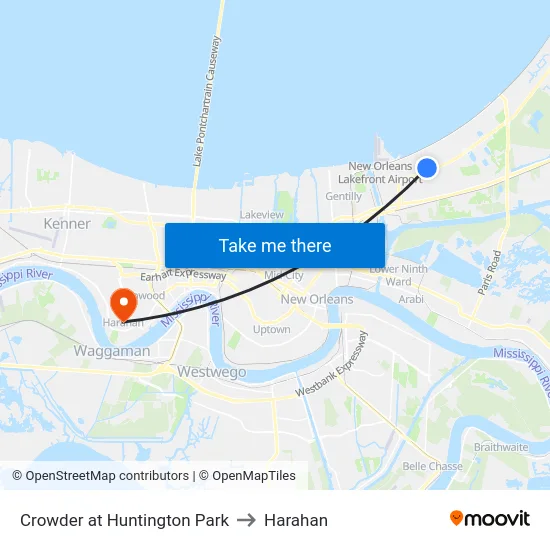 Crowder at Huntington Park to Harahan map