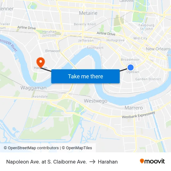 Napoleon Ave. at S. Claiborne Ave. to Harahan map