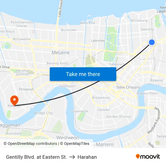 Gentilly Blvd. at Eastern St. to Harahan map