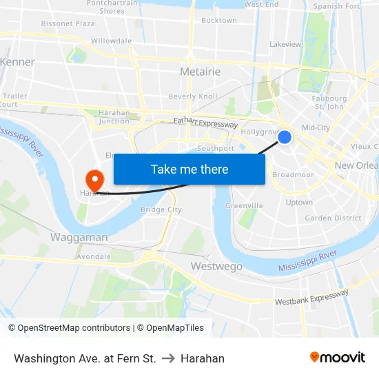 Washington Ave. at Fern St. to Harahan map