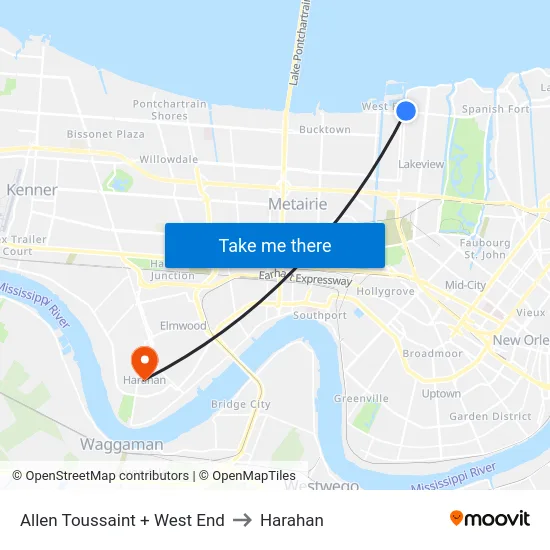 Allen Toussaint + West End to Harahan map