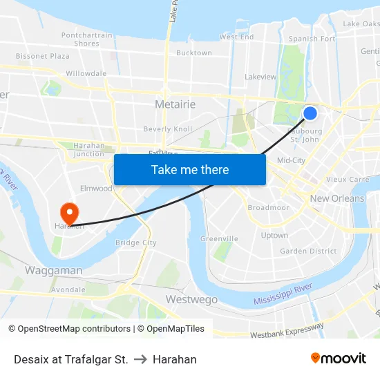 Desaix at Trafalgar St. to Harahan map
