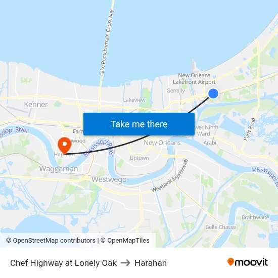 Chef Highway at Lonely Oak to Harahan map