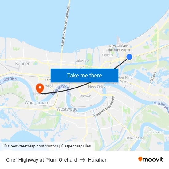 Chef Highway at Plum Orchard to Harahan map