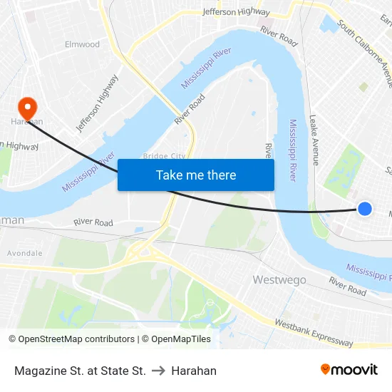 Magazine St. at State St. to Harahan map