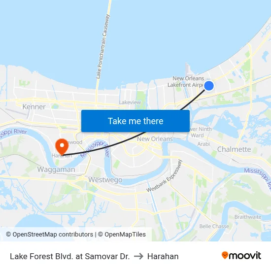 Lake Forest Blvd. at Samovar Dr. to Harahan map