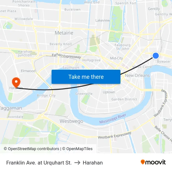 Franklin Ave. at Urquhart St. to Harahan map