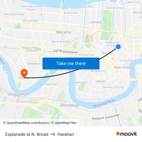 Esplanade at N. Broad to Harahan map