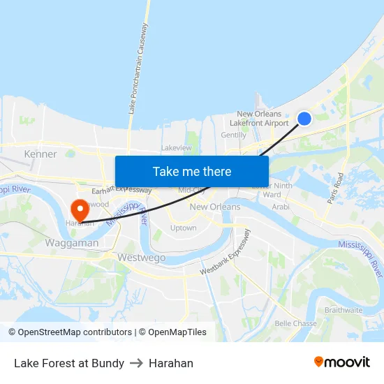 Lake Forest at Bundy to Harahan map